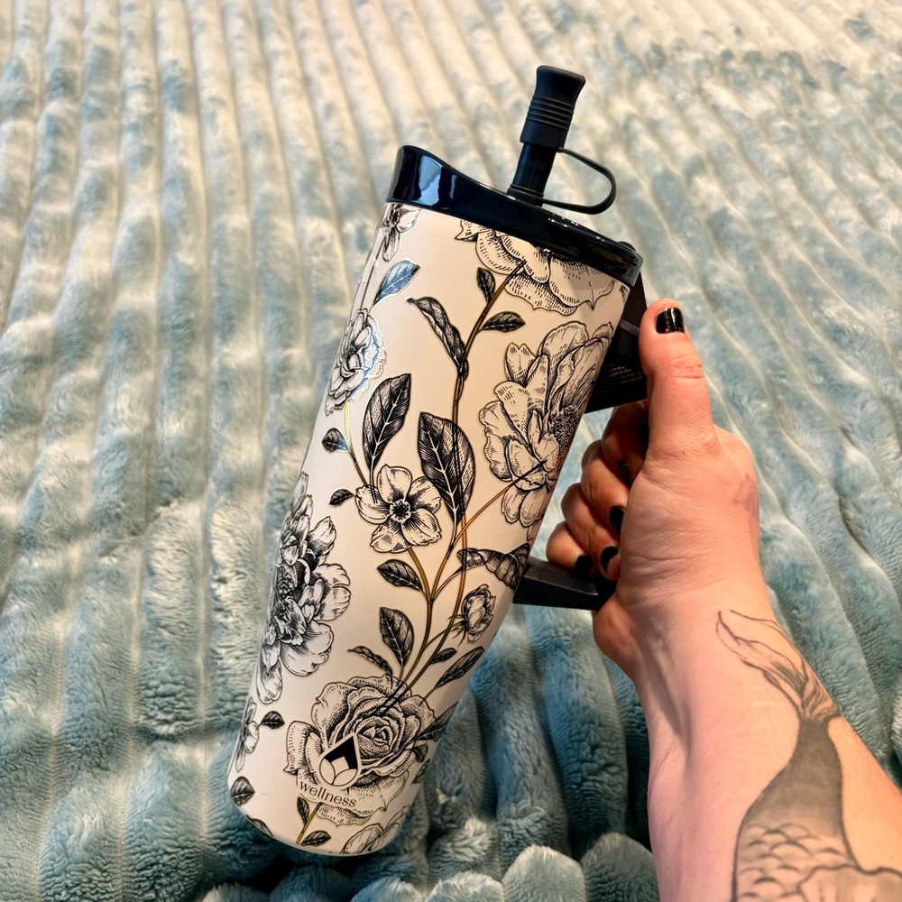 Elegant Floral Travel Mug with Handle - Picture 2 of 9